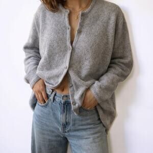 Y2K Summit Hill Gray Boucle Knit Cardigan Oversized Minimalist Soft Cozy XL